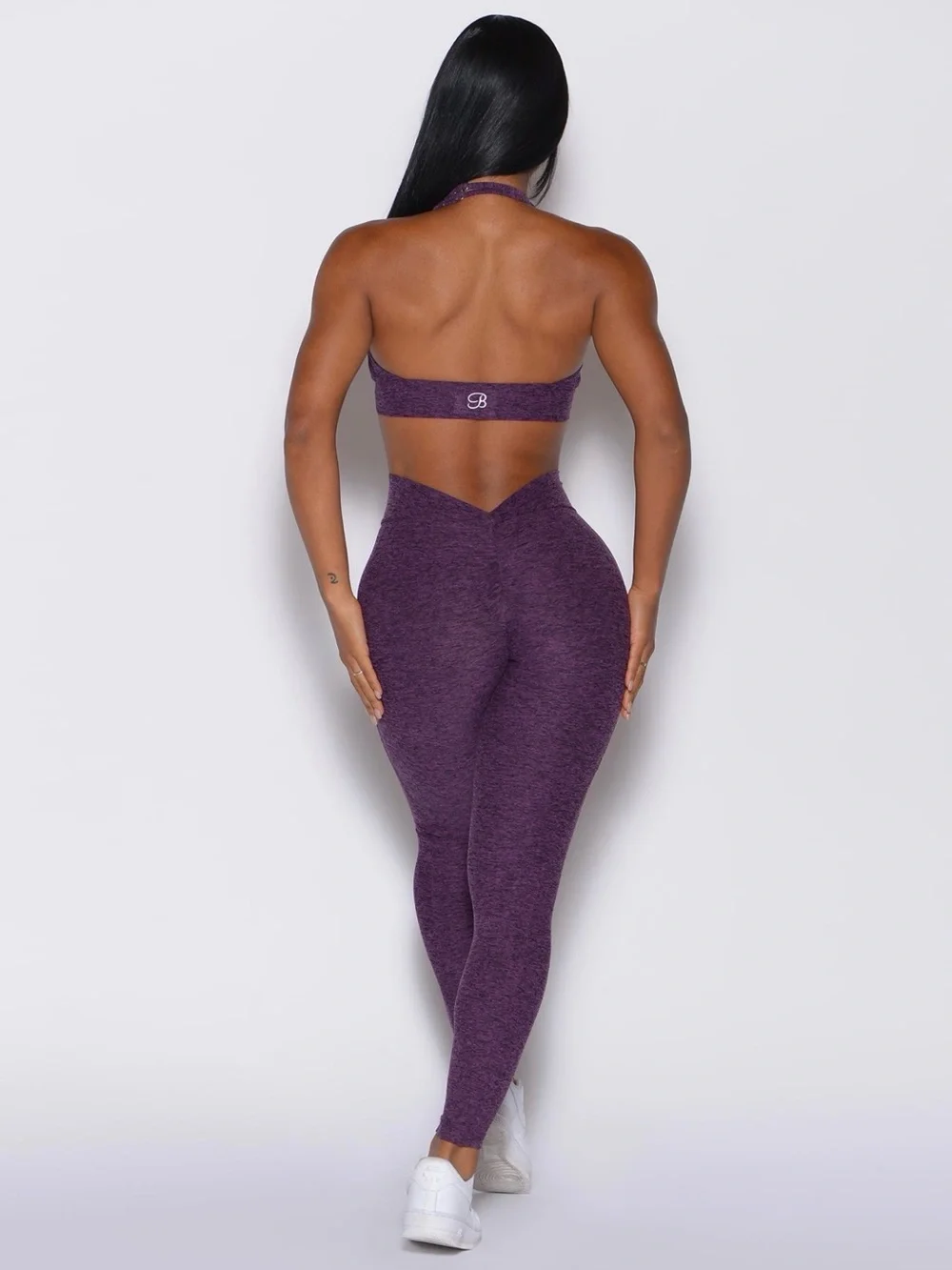 Bombshell Sportswear Purple Passion V Back Leggings & Backless Halter Bra Set